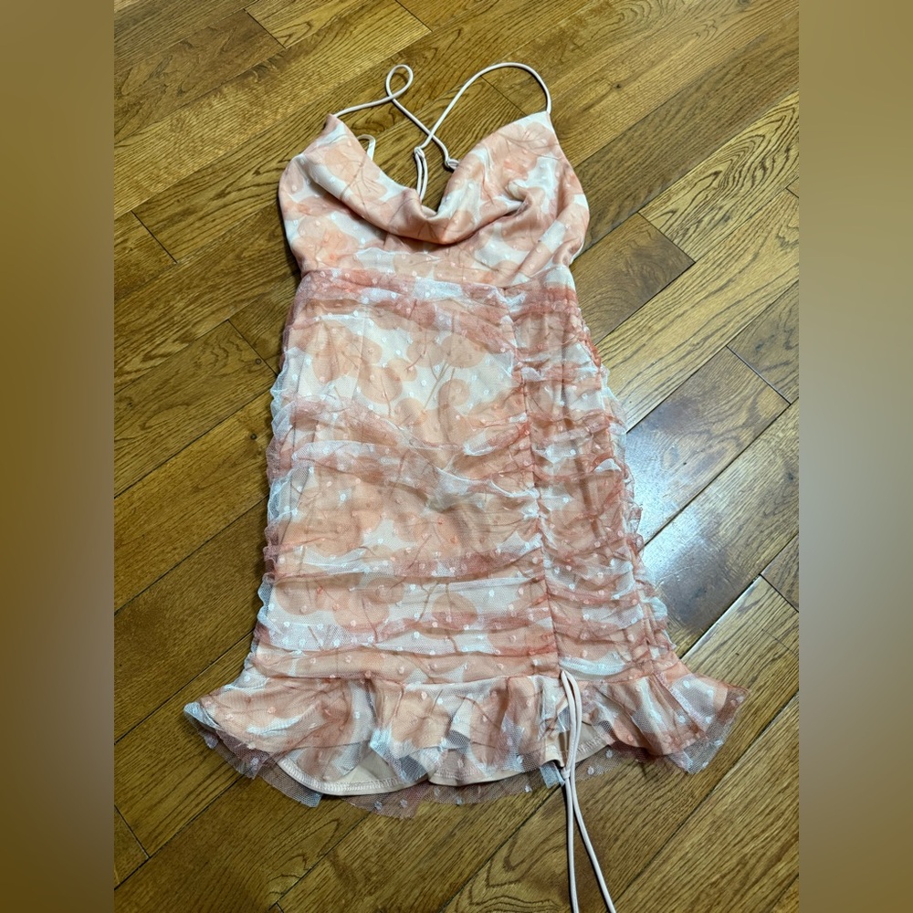 Peach and White Dress with Ruffles